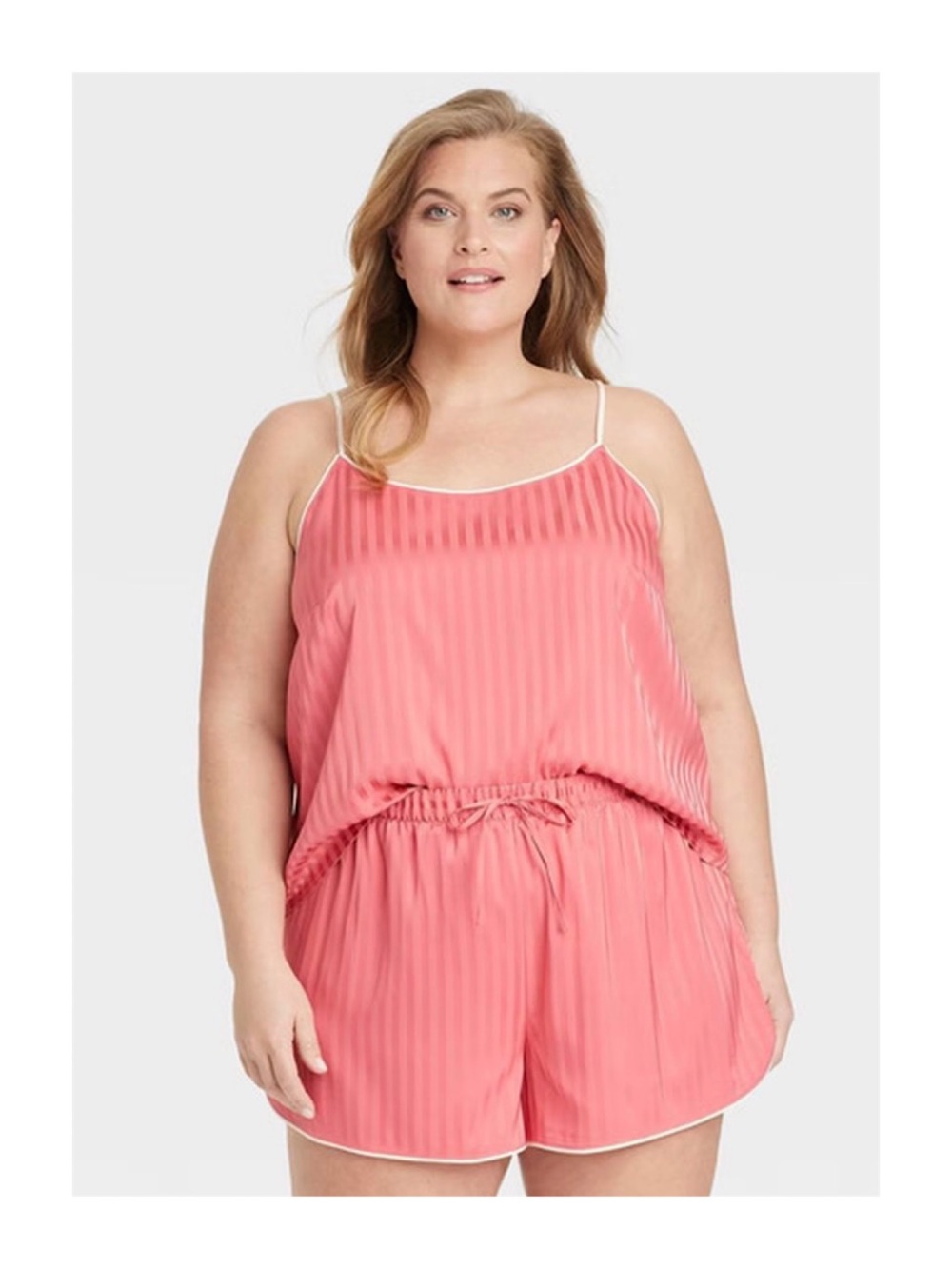 Auden Satin Luxe Tank & Shorts Pajama Set (Coral - Size 2X)
